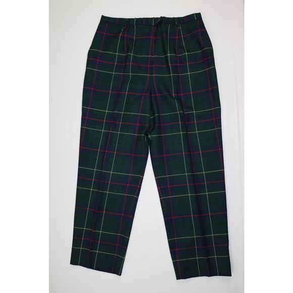 Pendleton Pants - Vintage Pendleton Women 16 Plaid Virgin Wool Pants Trousers Green Blue High Rise